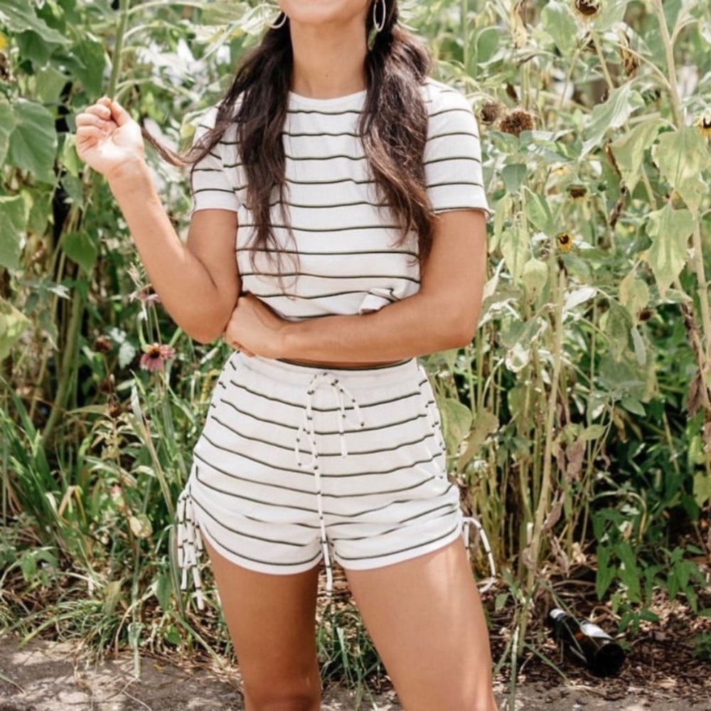 Kittenish ribbed knit striped Georgia crop top